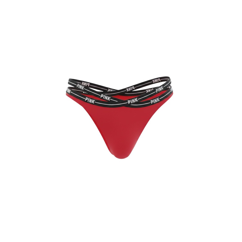 Victoria's Secret PINK Thong Womens M Red Multi-Strap Logo Waistband